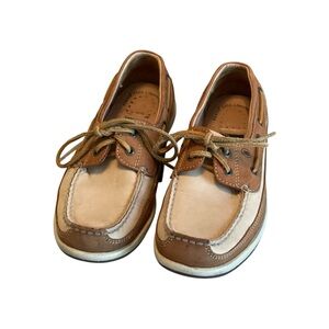 Bill Blass Two-Tone Tan and Cream Leather Boat Shoes Men’s Size 81/2 M